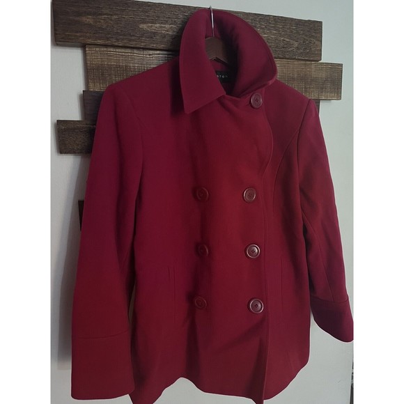 Jackets & Blazers - Braetan Wool Pea Coat Red Button Petite Large Womens